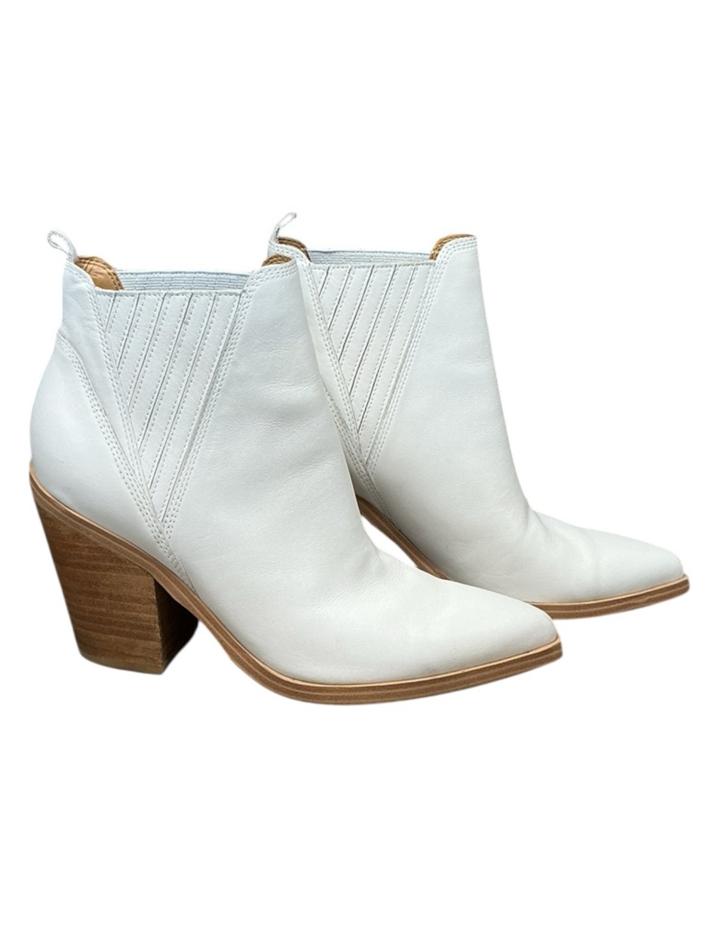 Marc Fisher White Leather Pointed Toe Western Ankle Boots Size 9